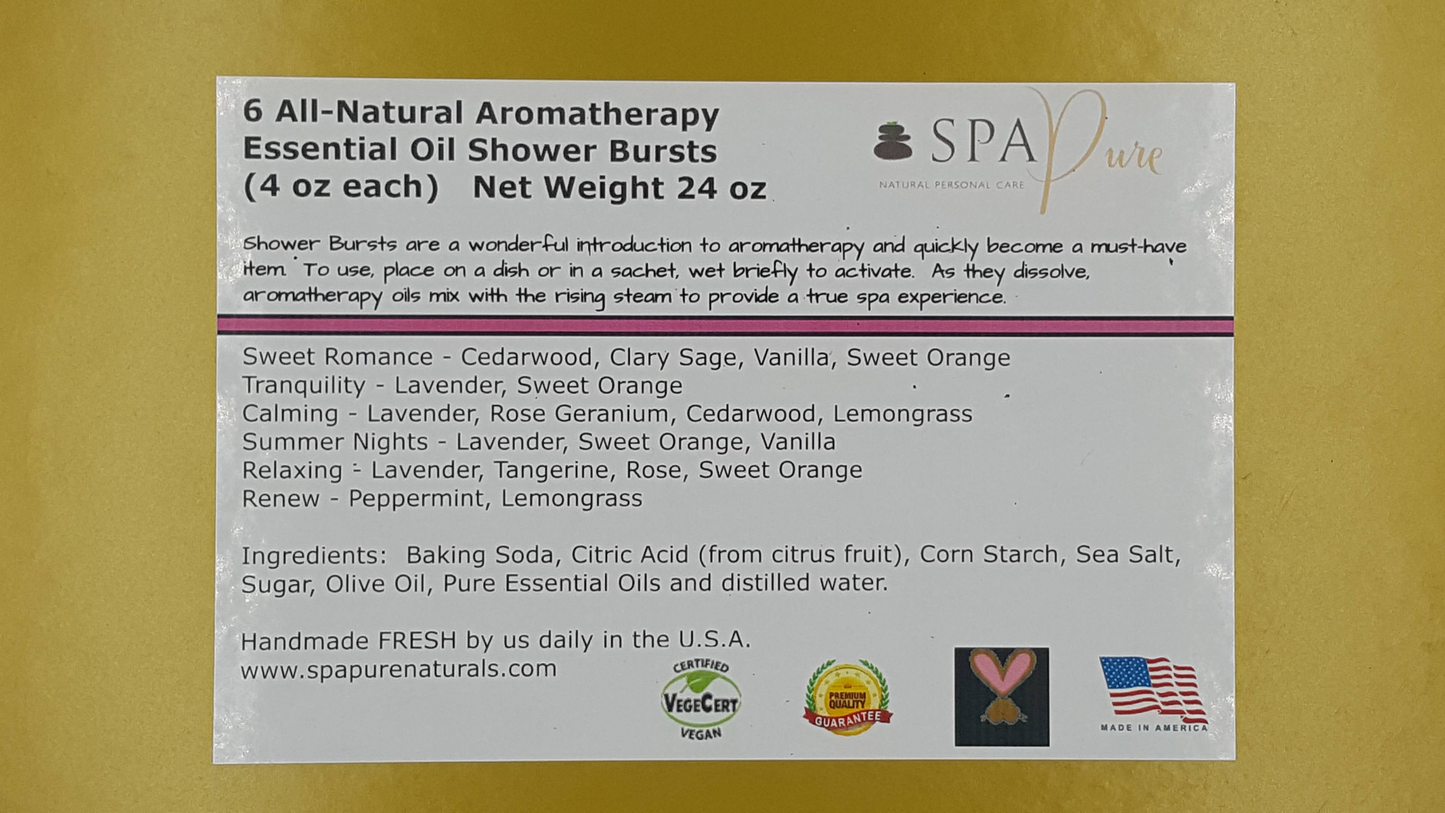 Gift Set with 6 Aromatherapy Shower Tablets - Wildberry - 100% Essential Oil Blends "SERENE"