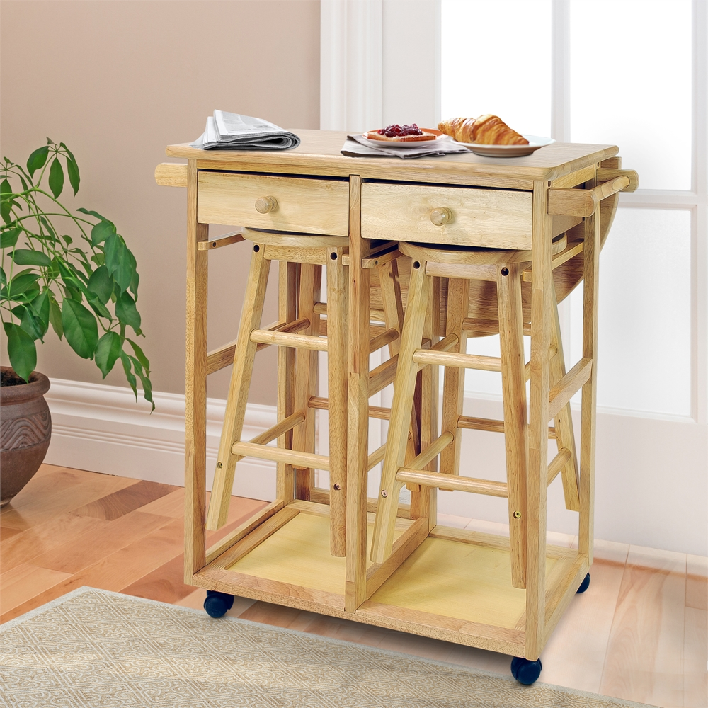 Breakfast Cart with Drop-Leaf Table-Natural