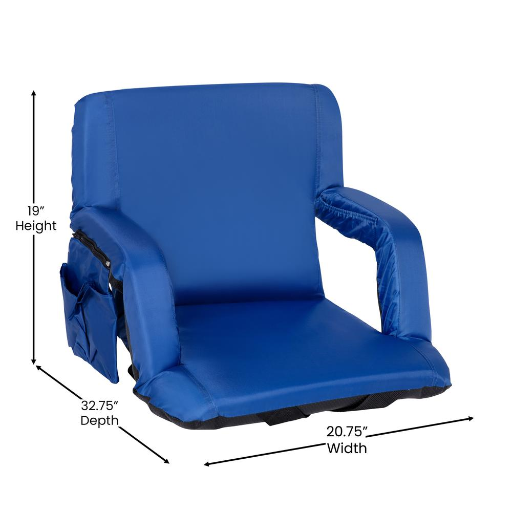 Blue Portable Lightweight Reclining Stadium Chair with Armrests, Padded Back & Seat with Dual Storage Pockets and Backpack Straps