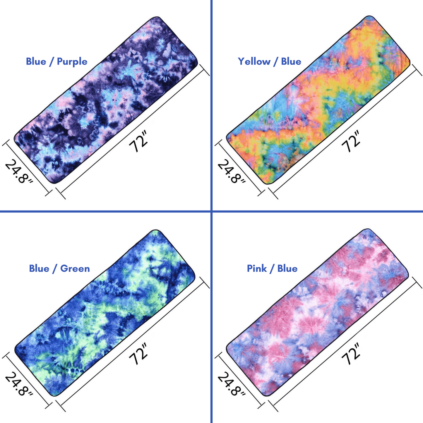 Tie Dye Yoga Mat Towel with Slip-Resistant Grip Dots