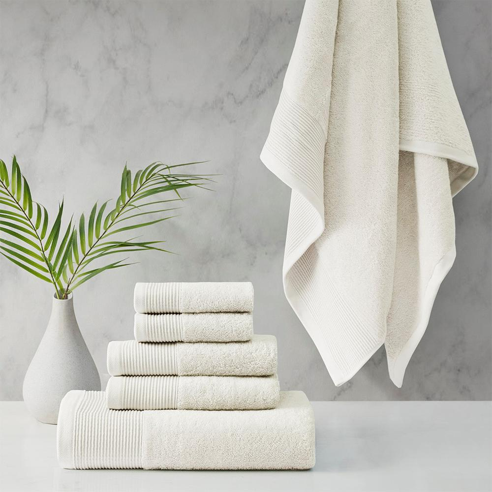 20% Tencel/Lyocel 75% Cotton 5% Silverbac 6pcs Towel Set Ivory 30x56"(2)/16x28"(2)/13x13"(2)