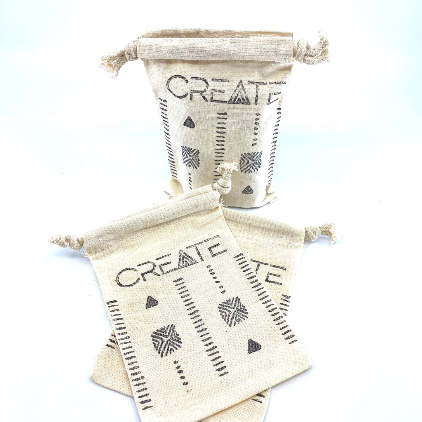 Hand Stamped, Create, Cotton Drawstring Pouches 4" x 6"