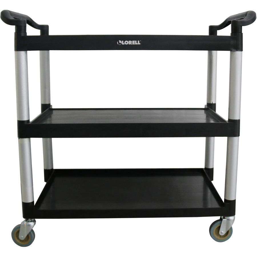 Lorell X-tra Utility Cart - 3 Shelf - Dual Handle - 300 lb Capacity - 4 Casters - 4" Caster Size - Plastic - x 42" Width x 20" Depth x 38" Height - Black - 1 Each