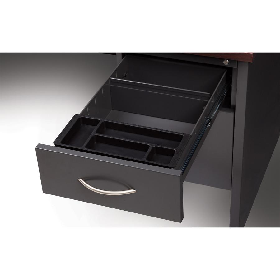Lorell Mahogany Laminate/Charcoal Modular Desk Series Pedestal Desk - 2-Drawer - 48" x 30" , 1.1" Top - 2 x Box, File Drawer(s) - Single Pedestal on Right Side - Material: Steel - Finish: Mahogany Lam