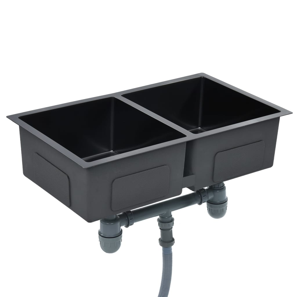 vidaXL Handmade Kitchen Sink Black Stainless Steel