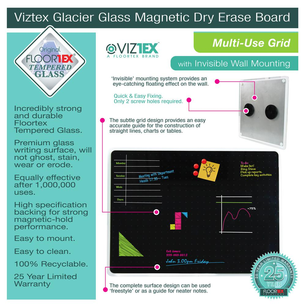 Black Multi-Purpose Grid Glass Dry Erase Board 14" x 14"