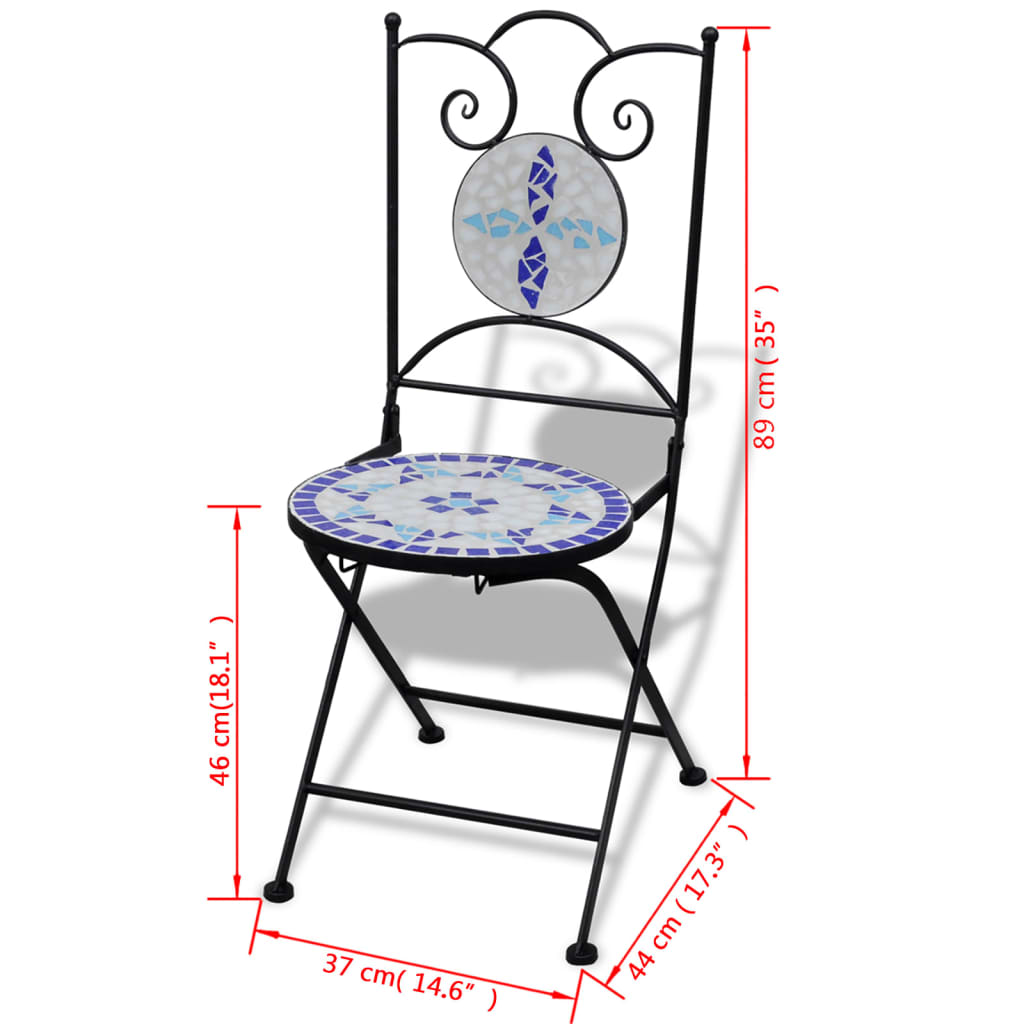 vidaXL 3 Piece Bistro Set Ceramic Tile Blue and White
