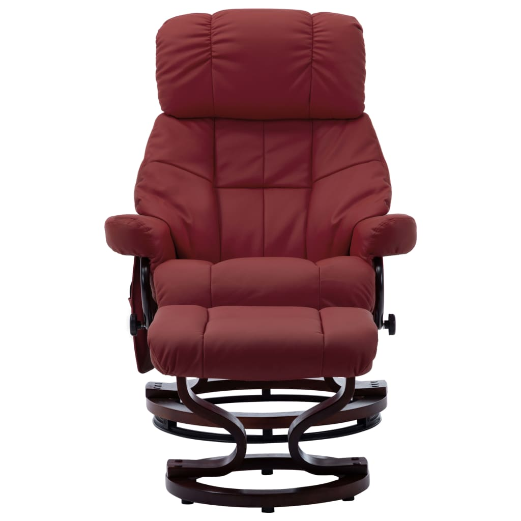 vidaXL Massage Recliner with Ottoman Wine Red Faux Leather and Bentwood
