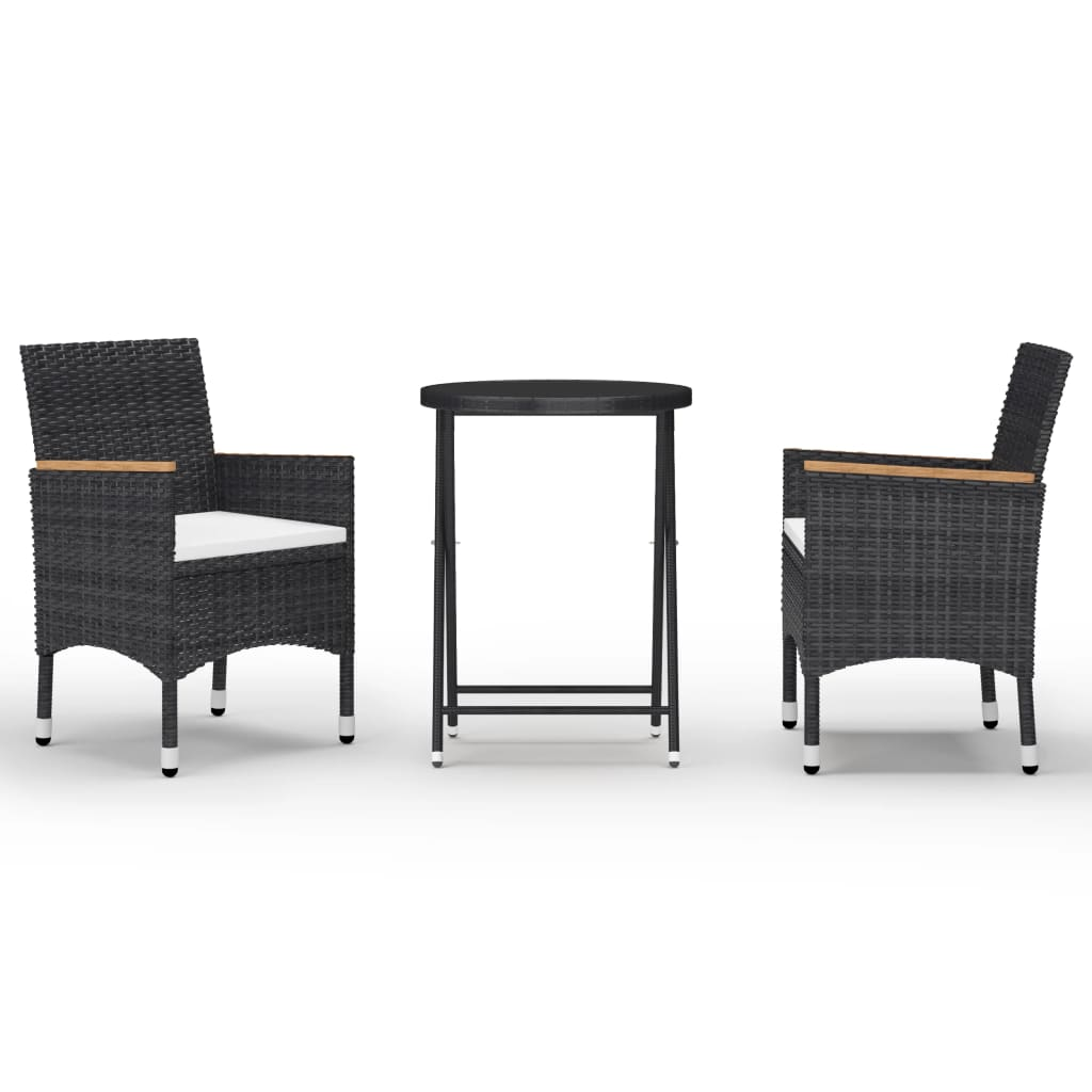 vidaXL 3 Piece Patio Bistro Set Poly Rattan and Tempered Glass Black