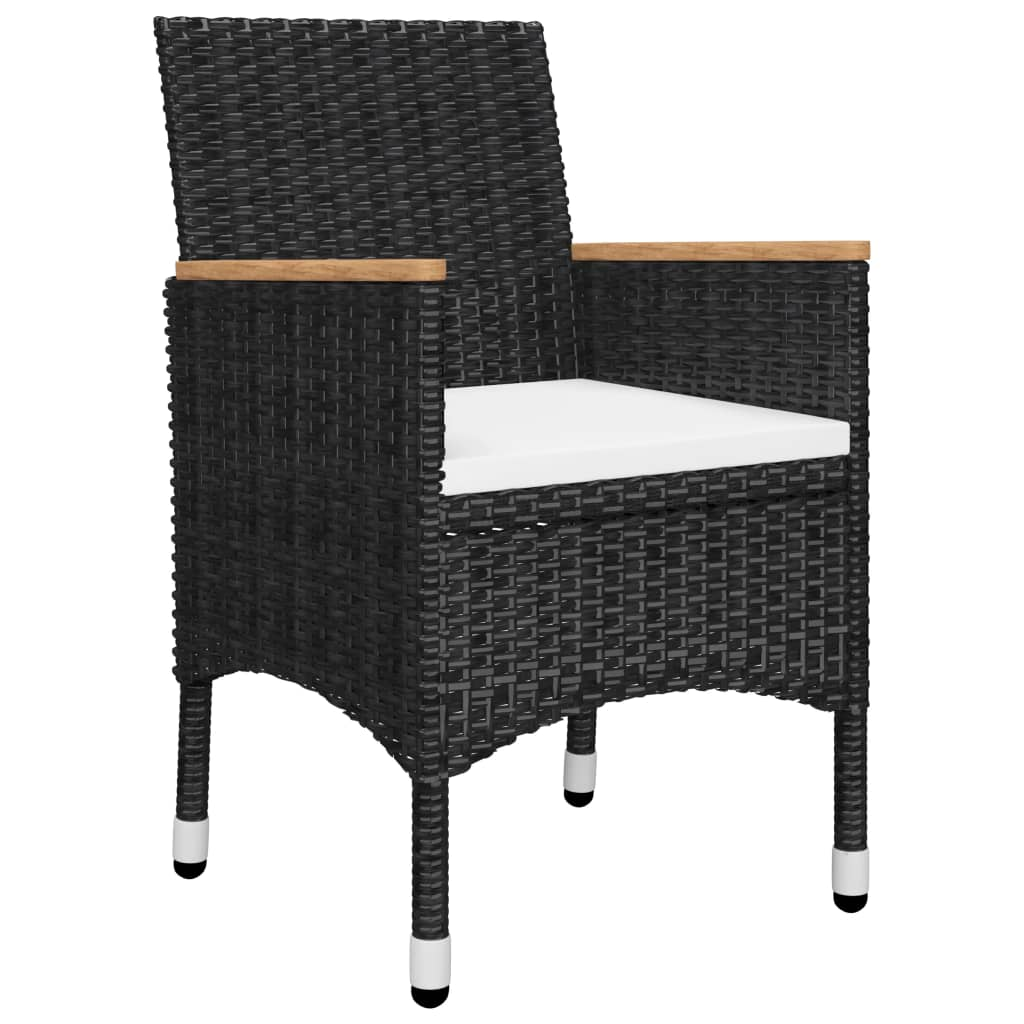 vidaXL 3 Piece Patio Bistro Set Poly Rattan and Tempered Glass Black