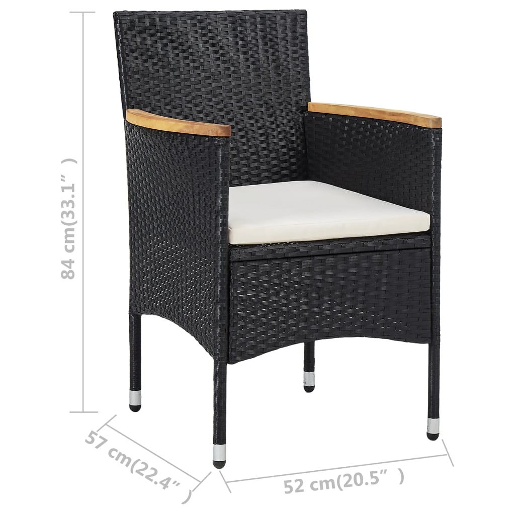 vidaXL 3 Piece Patio Bistro Set Poly Rattan and Tempered Glass Black