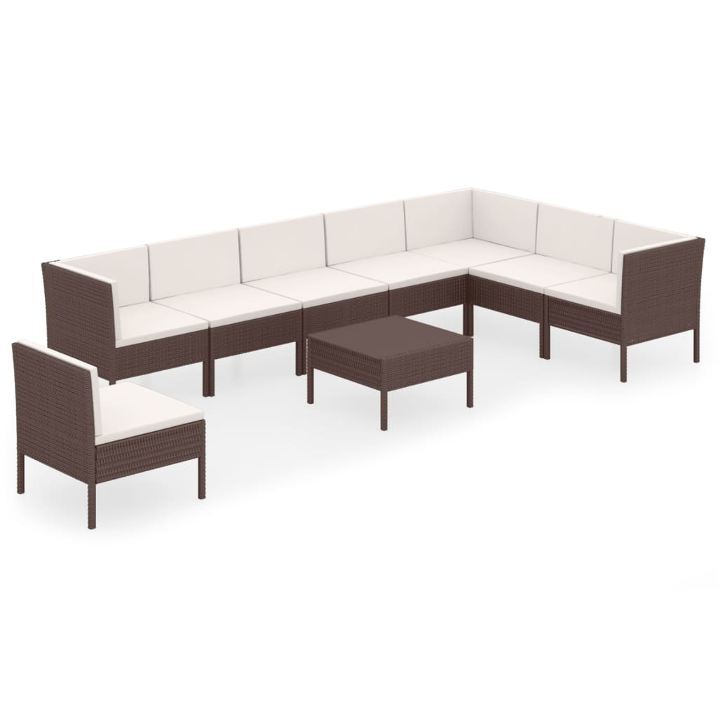 vidaXL 9 Piece Patio Lounge Set with Cushions Poly Rattan Brown