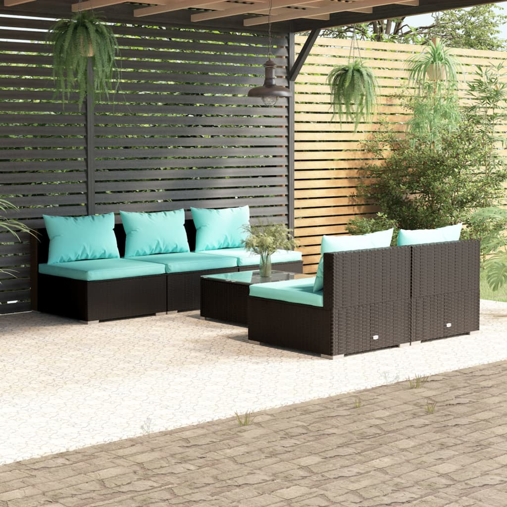 vidaXL 6 Piece Patio Lounge Set with Cushions Poly Rattan Black