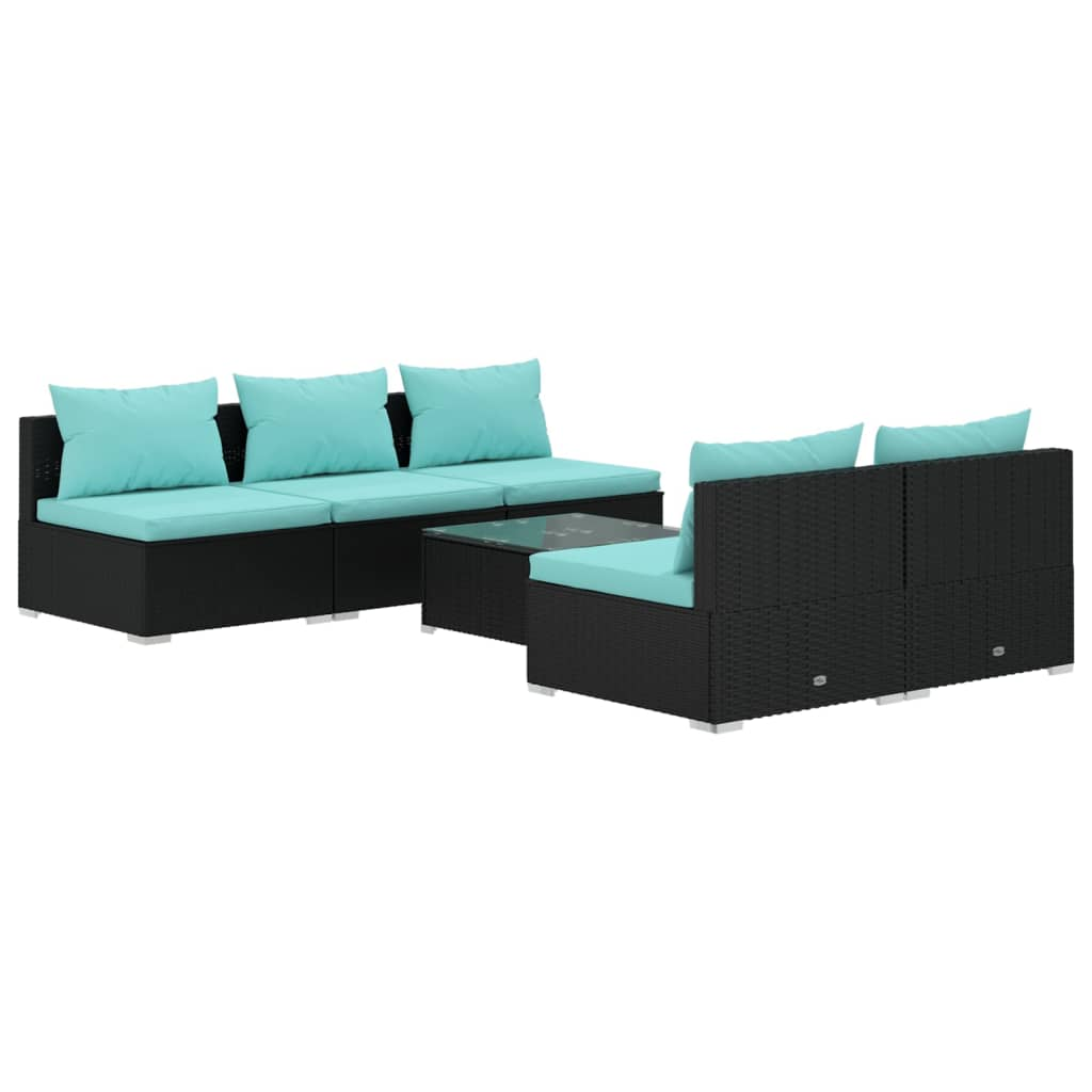 vidaXL 6 Piece Patio Lounge Set with Cushions Poly Rattan Black