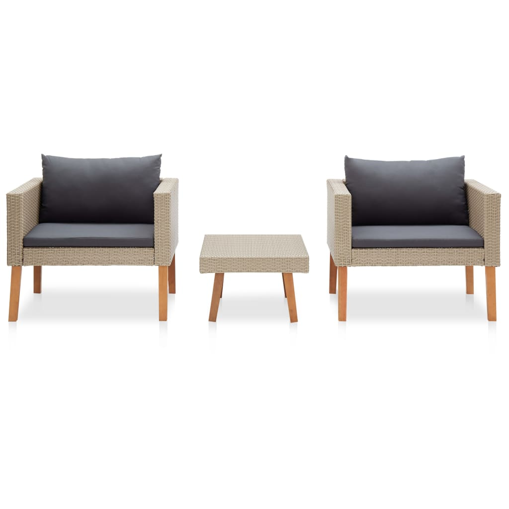 vidaXL 3 Piece Patio Lounge Set with Cushions Poly Rattan Beige
