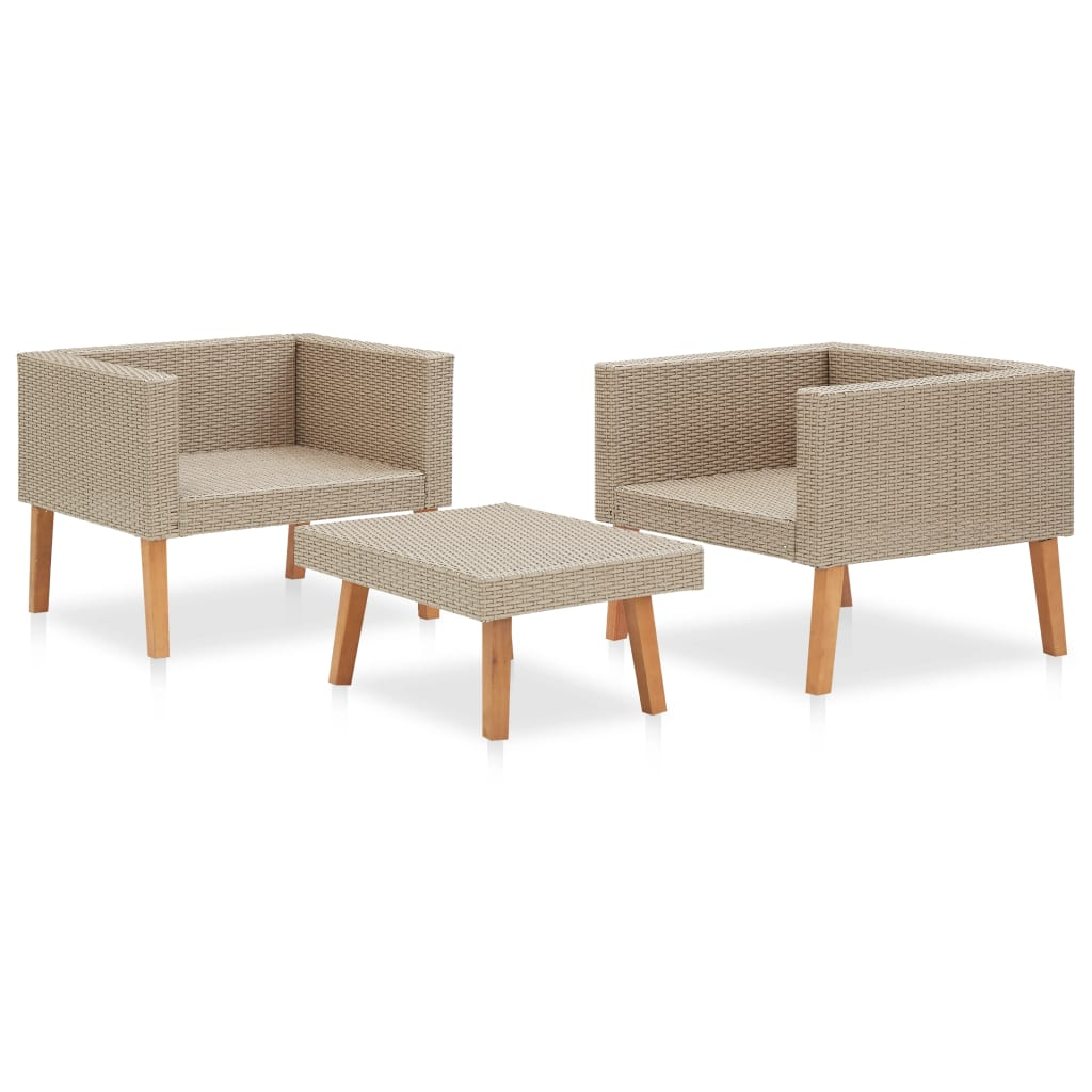 vidaXL 3 Piece Patio Lounge Set with Cushions Poly Rattan Beige