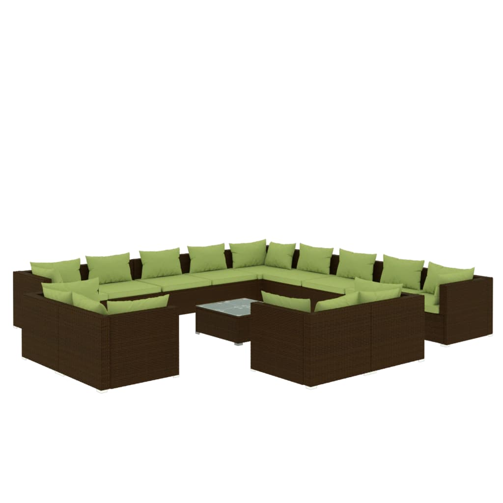 vidaXL 14 Piece Patio Lounge Set with Cushions Brown Poly Rattan