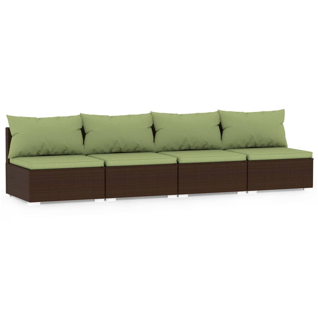 vidaXL 4 Seater Sofa with Cushions Brown Poly Rattan