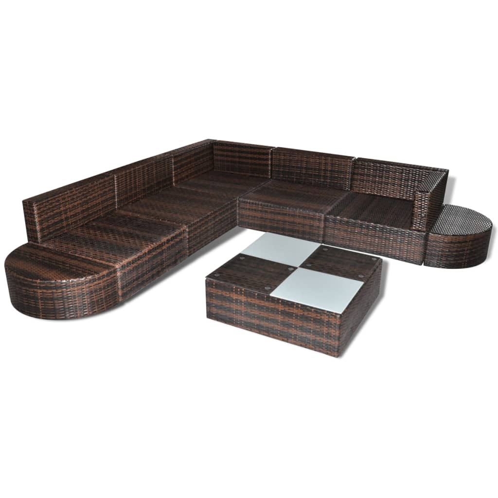 vidaXL 8 Piece Patio Lounge Set with Cushions Poly Rattan Brown