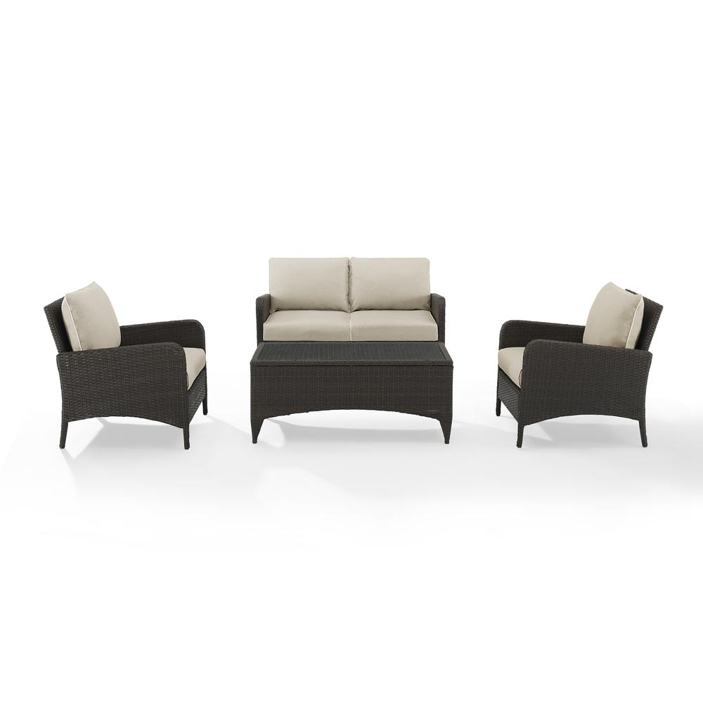 Kiawah 4Pc Outdoor Wicker Conversation Set Sand/Brown - Loveseat, 2 Arm Chairs & Coffee Table