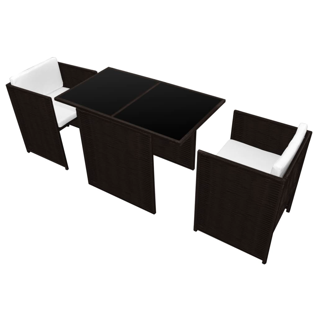 vidaXL 3 Piece Bistro Set with Cushions Poly Rattan Brown