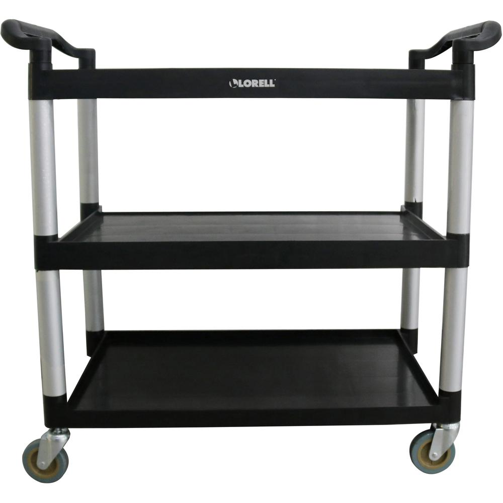 Lorell X-tra Utility Cart - 3 Shelf - Dual Handle - 300 lb Capacity - 4 Casters - 4" Caster Size - Plastic - x 42" Width x 20" Depth x 38" Height - Black - 1 Each