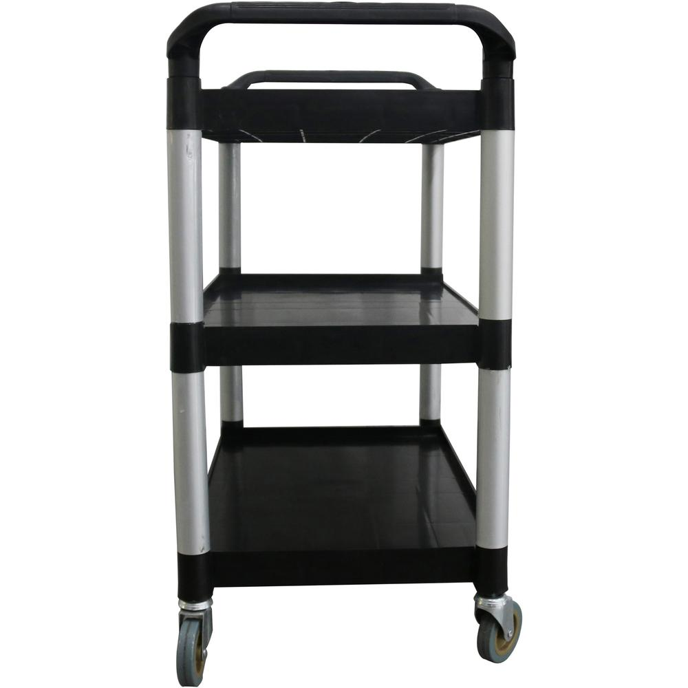 Lorell X-tra Utility Cart - 3 Shelf - Dual Handle - 300 lb Capacity - 4 Casters - 4" Caster Size - Plastic - x 42" Width x 20" Depth x 38" Height - Black - 1 Each