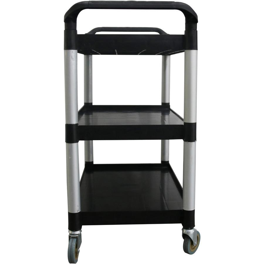 Lorell X-tra Utility Cart - 3 Shelf - Dual Handle - 300 lb Capacity - 4 Casters - 4" Caster Size - Plastic - x 42" Width x 20" Depth x 38" Height - Black - 1 Each