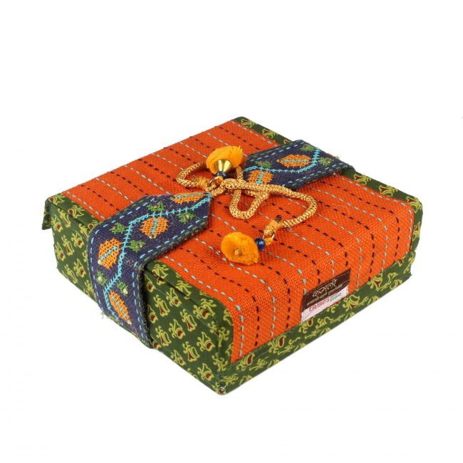 Handmade Orange Jute 4 Compartment Gift Box