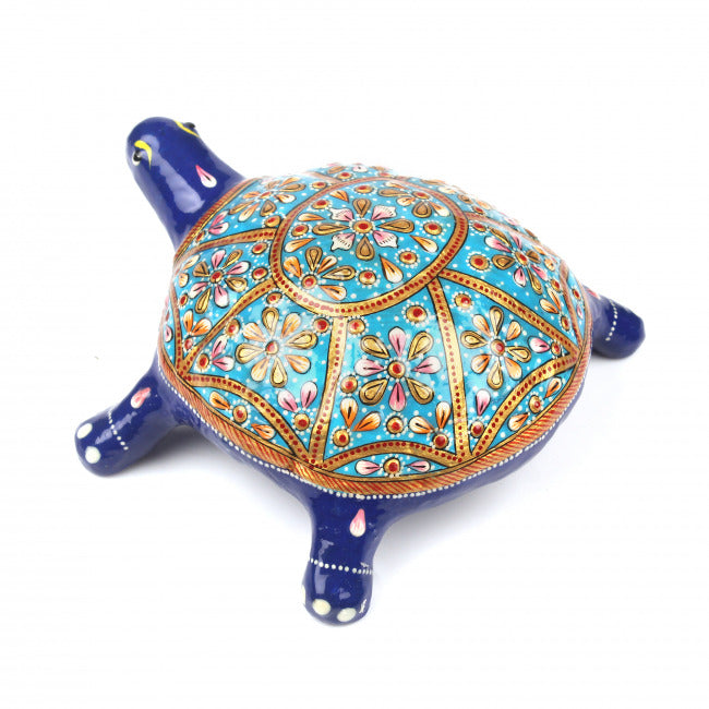 Blue Back Metal Meenakari Tortoise Statue (7 cm)