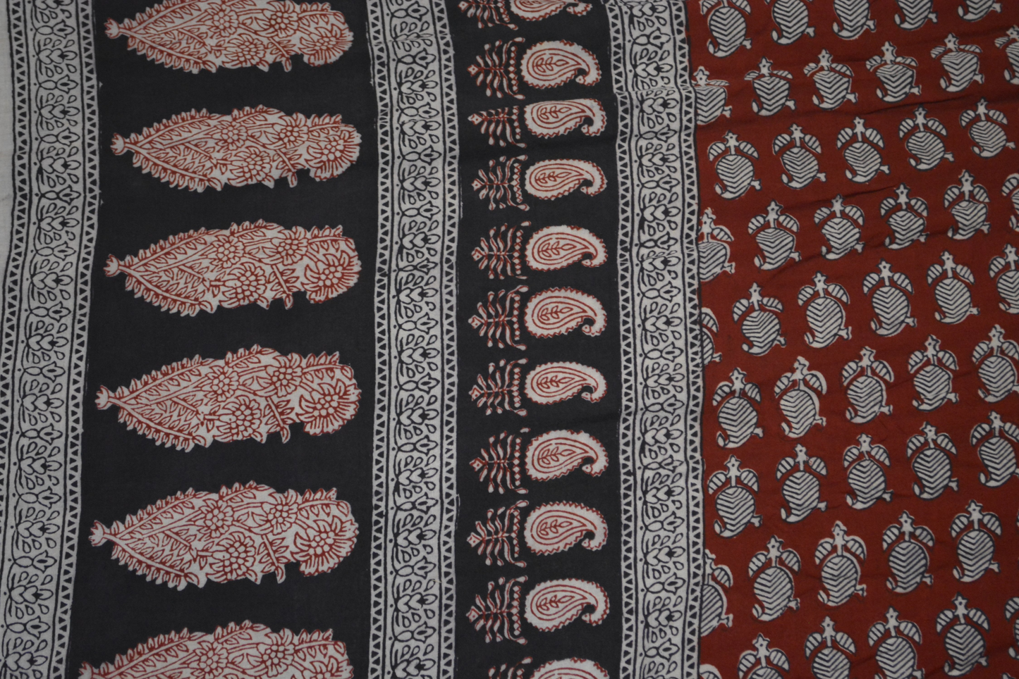Red and Black Paisely Design Hand Block Printed Naturally Dyed Textiles