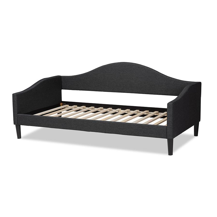 Baxton Studio Milligan Modern and Contemporary Charcoal Fabric Upholstered and Dark Brown Finished Wood Twin Size Daybed