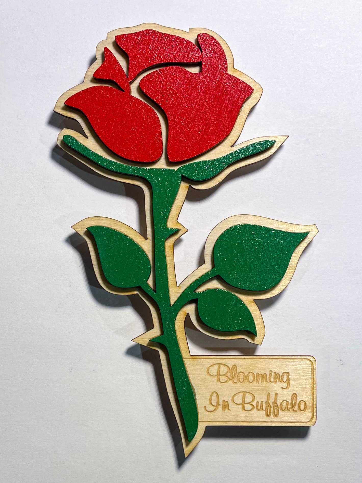 Blooming In Buffalo Rose 3D Wood Magnet