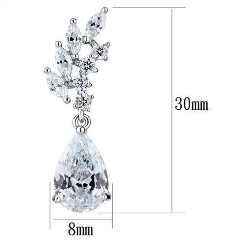 3W1282 - Rhodium Brass Earrings with AAA Grade CZ in Clear