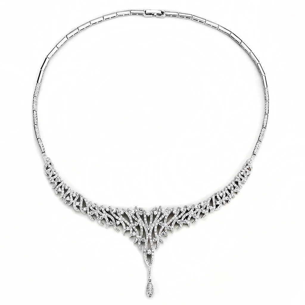 3W1413 - Rhodium Brass Jewelry Sets with AAA Grade CZ in Clear