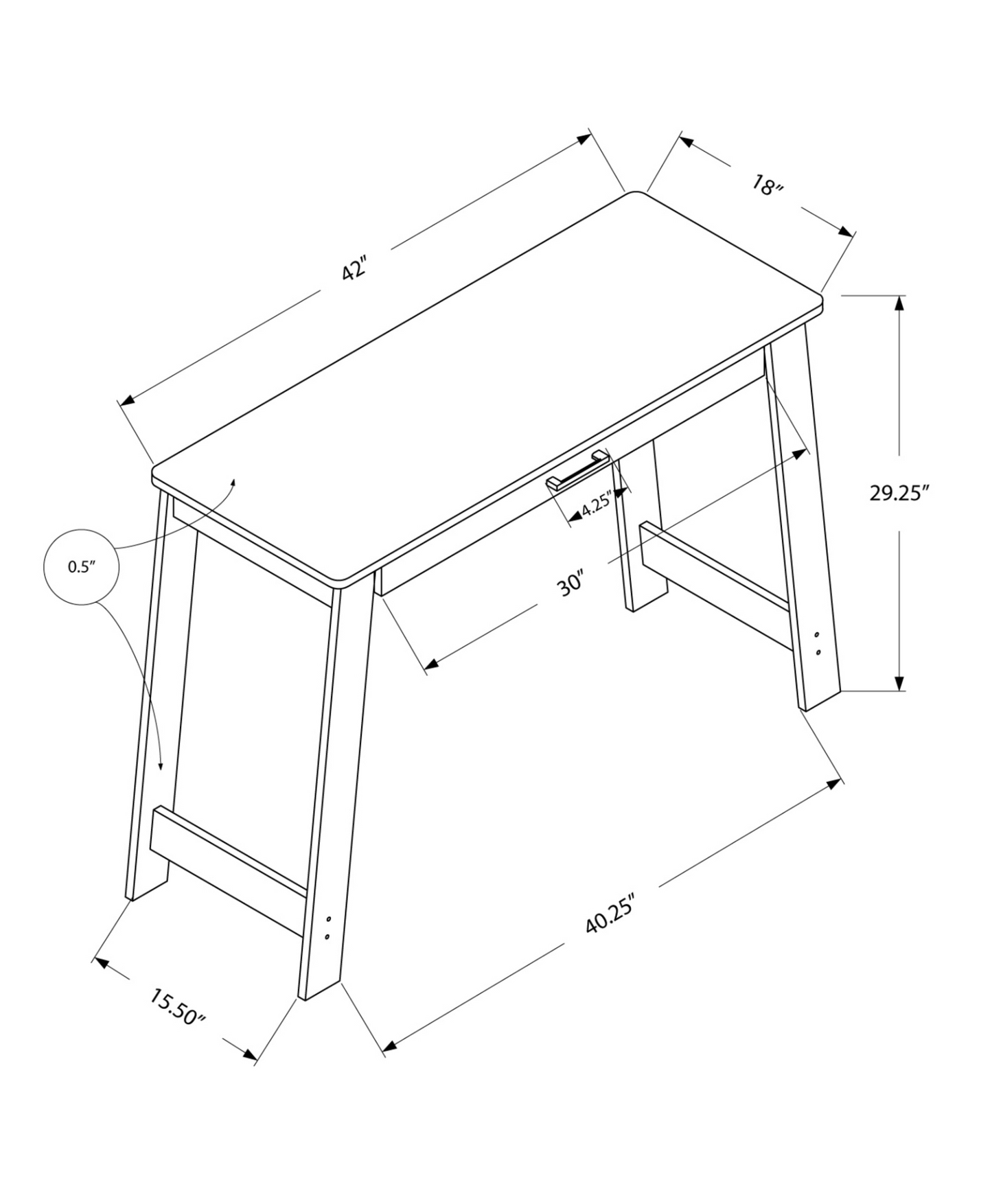 18" Grey Rectangular Computer Desk