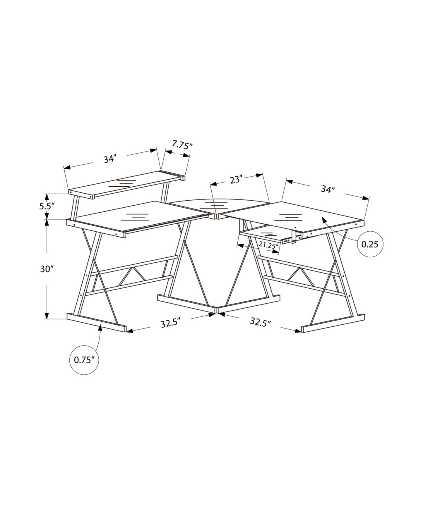 23" Black L-Shape Computer Desk