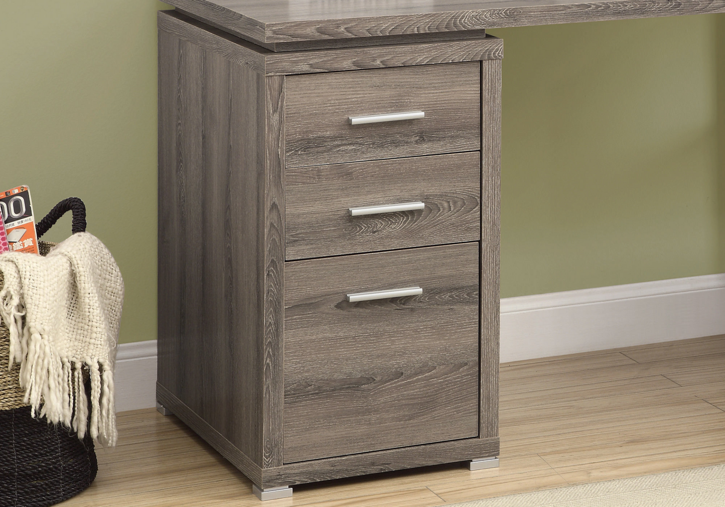 47" Taupe L-Shape Computer Desk With Three Drawers