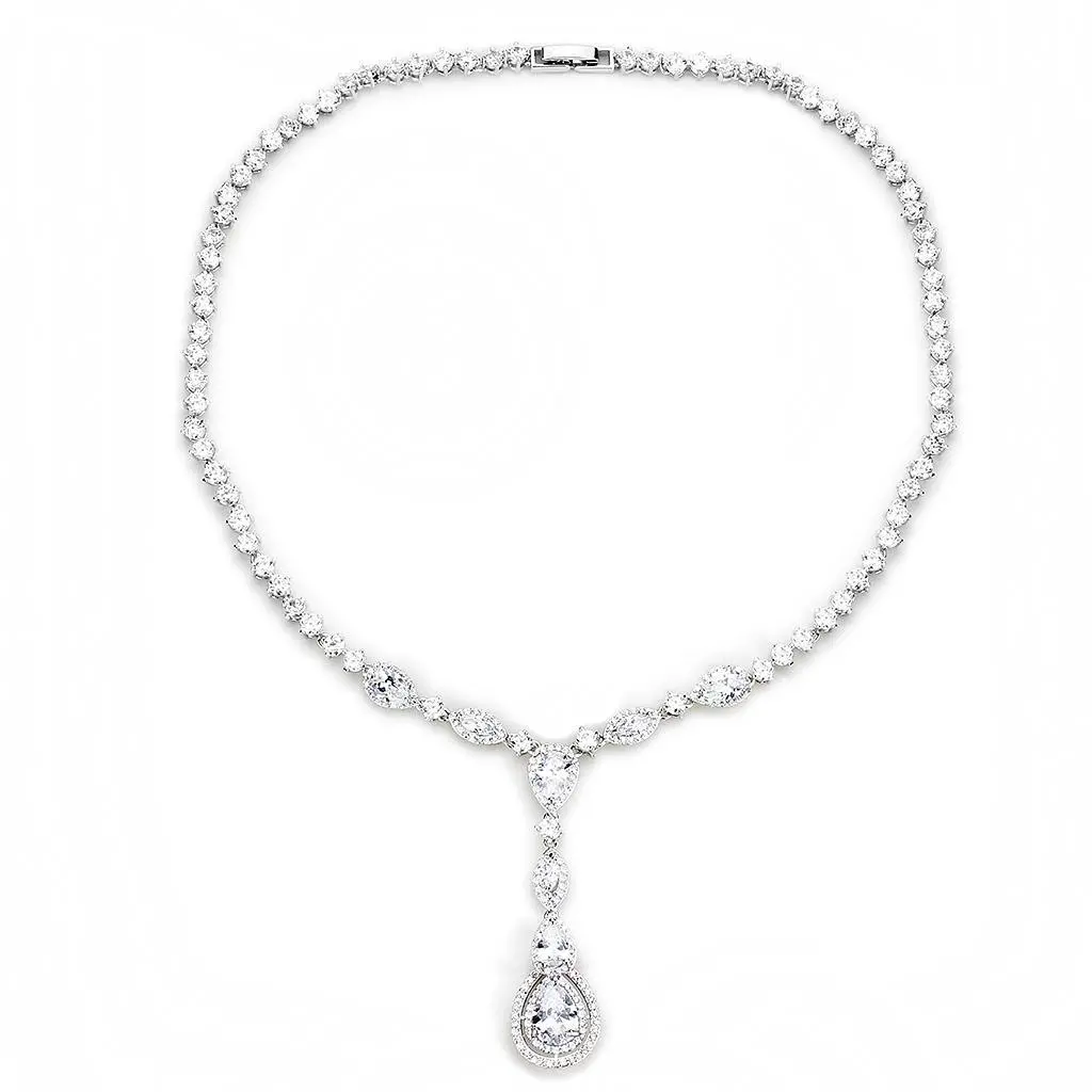 3W1422 - Rhodium Brass Jewelry Sets with AAA Grade CZ in Clear