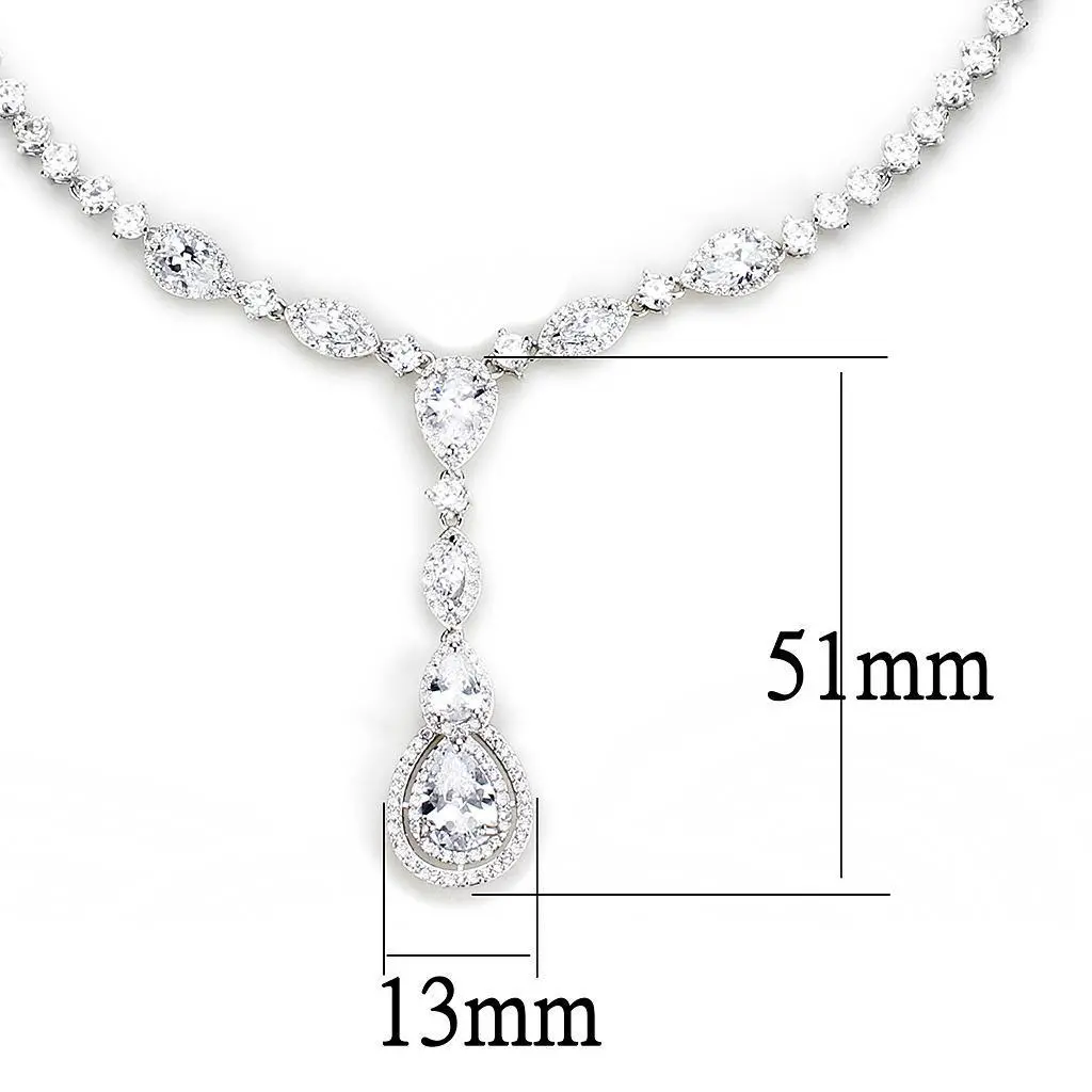 3W1422 - Rhodium Brass Jewelry Sets with AAA Grade CZ in Clear