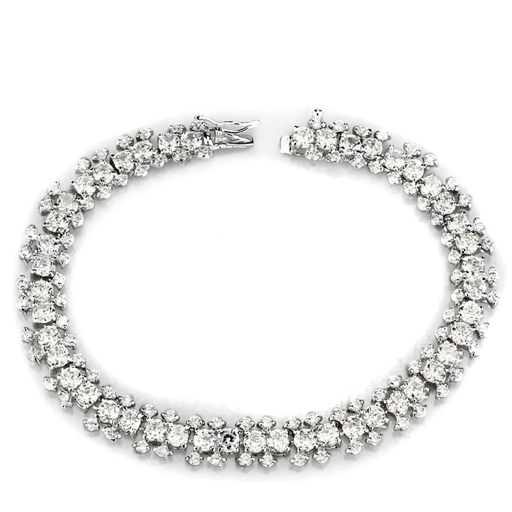 3W927 - Rhodium Brass Jewelry Sets with AAA Grade CZ in Clear