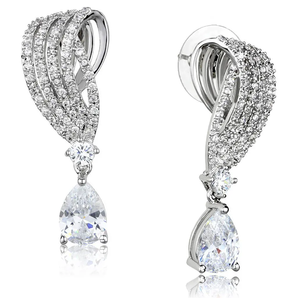 3W924 - Rhodium Brass Jewelry Sets with AAA Grade CZ in Clear
