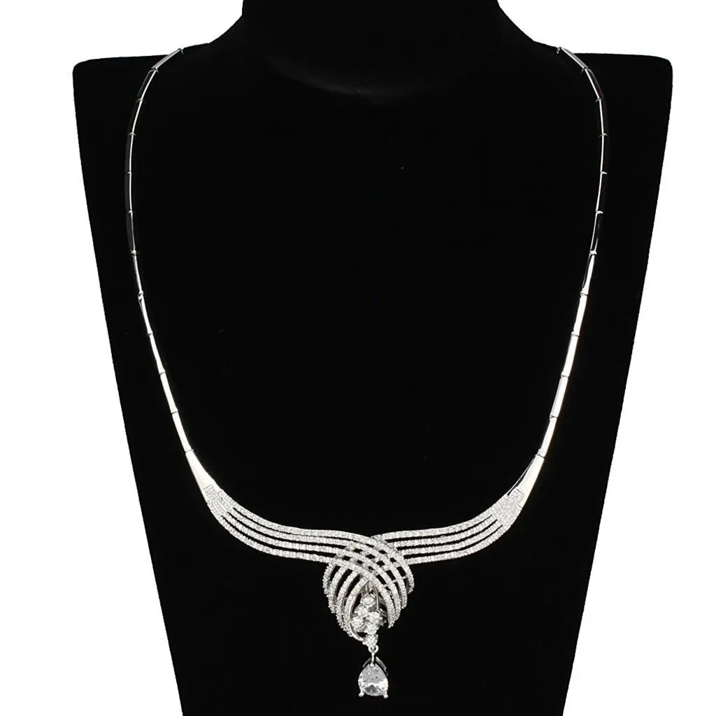 3W924 - Rhodium Brass Jewelry Sets with AAA Grade CZ in Clear
