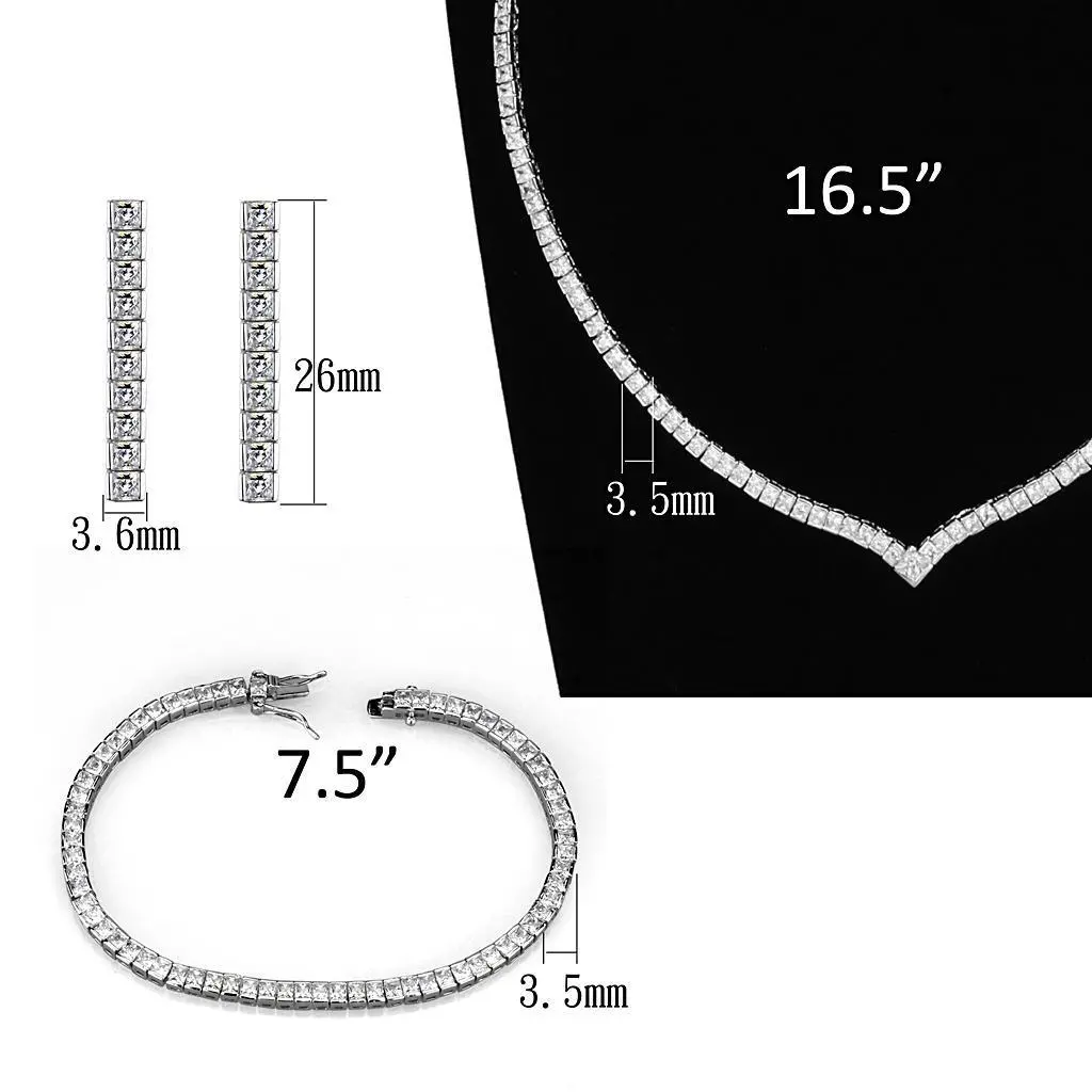 3W938 - Rhodium Brass Jewelry Sets with AAA Grade CZ in Clear