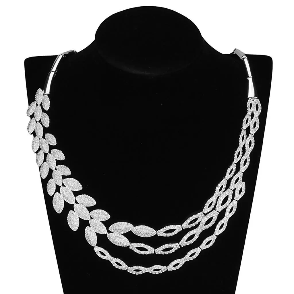 3W922 - Rhodium Brass Jewelry Sets with AAA Grade CZ in Clear
