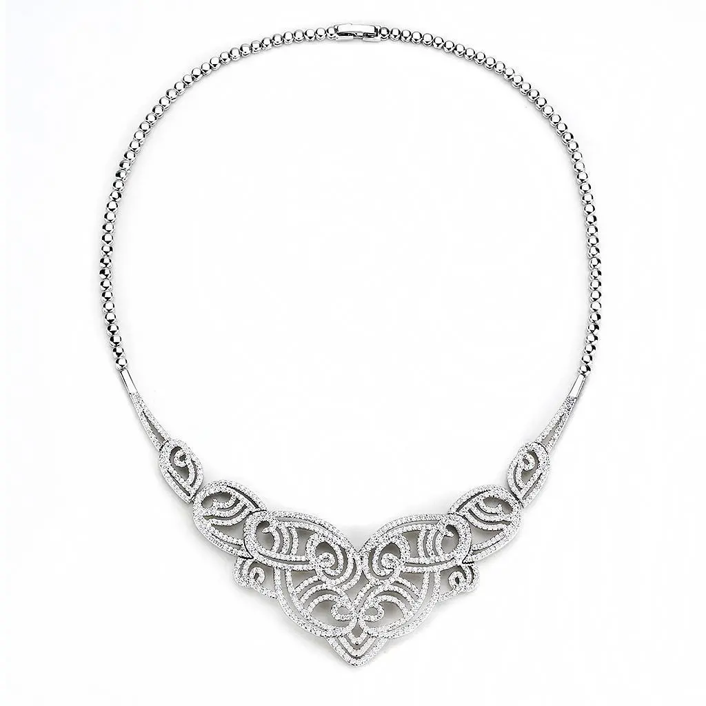 3W1433 - Rhodium Brass Jewelry Sets with AAA Grade CZ in Clear