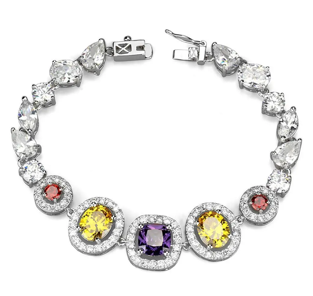 3W930 - Rhodium Brass Jewelry Sets with AAA Grade CZ in Multi Color