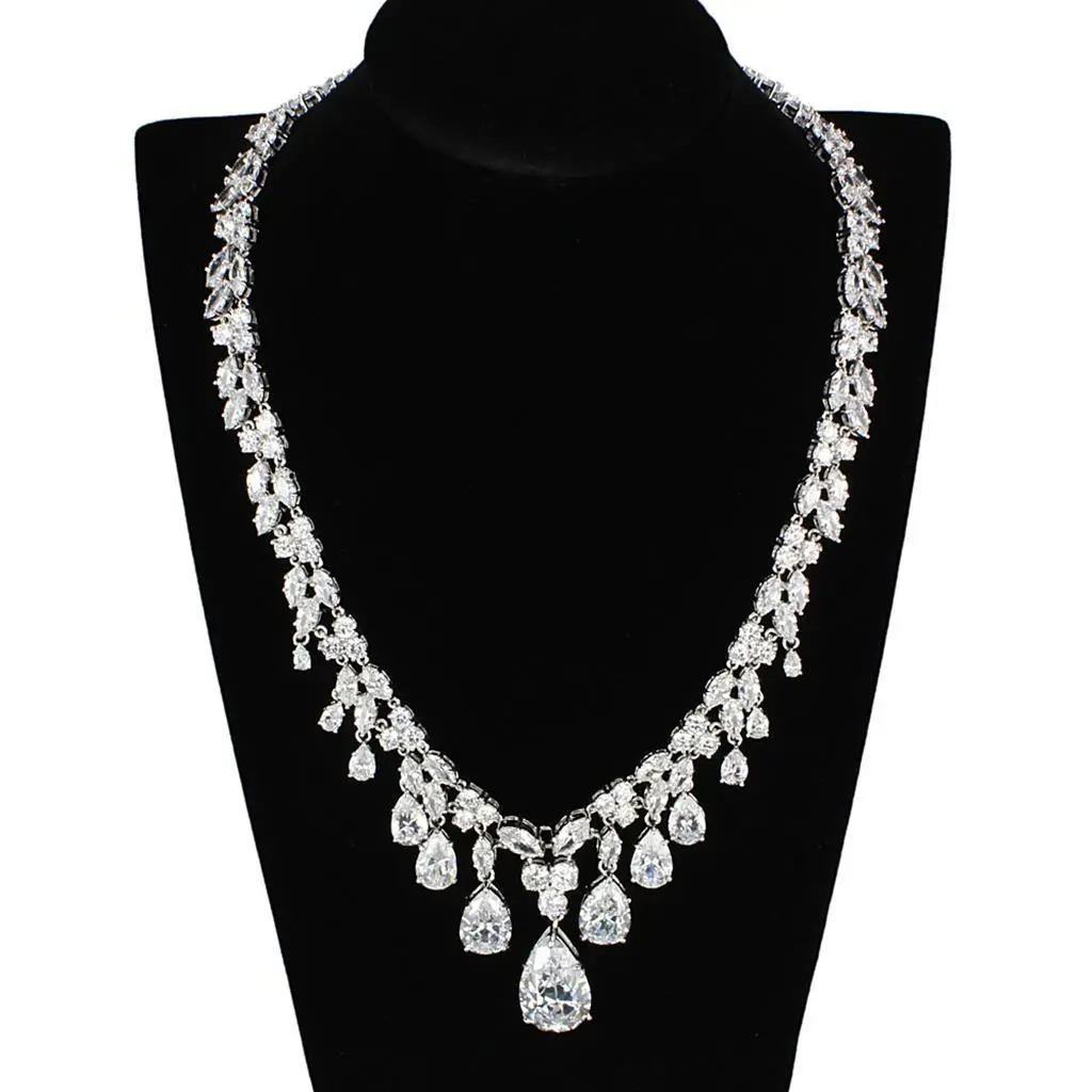3W925 - Rhodium Brass Jewelry Sets with AAA Grade CZ in Clear