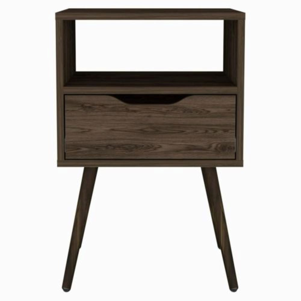 Nightstand Fugaz, Open Shelf, Single Drawer, Dark Walnut Finish