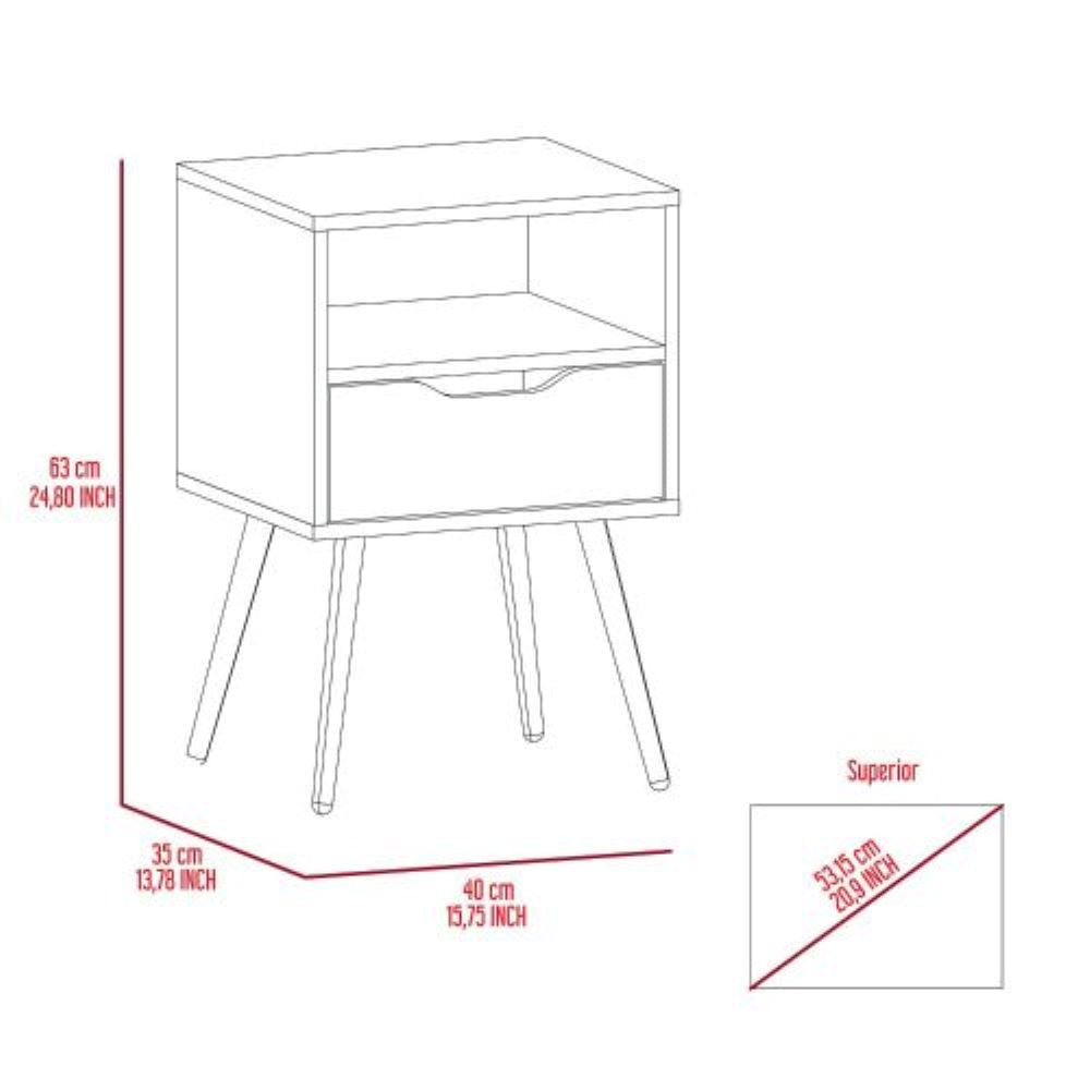 Nightstand Fugaz, Open Shelf, Single Drawer, Dark Walnut Finish